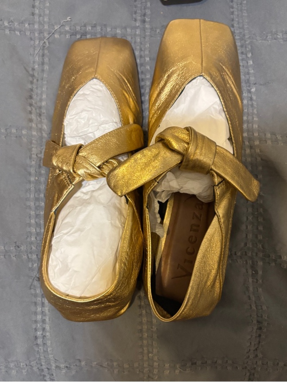 Vicenza Metallic Gold Knot Mary Jane Flats